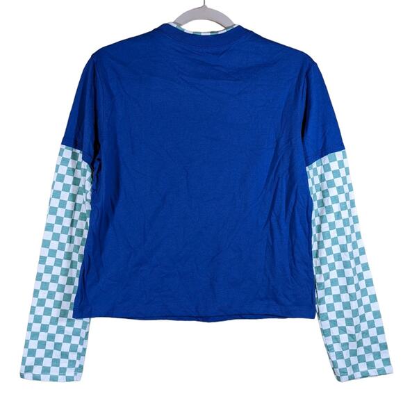 Rugrats Reptar Long Sleeve Dinosaur TShirt Nickelodeon Blue Checkered S Crew Tee - Picture 4 of 9